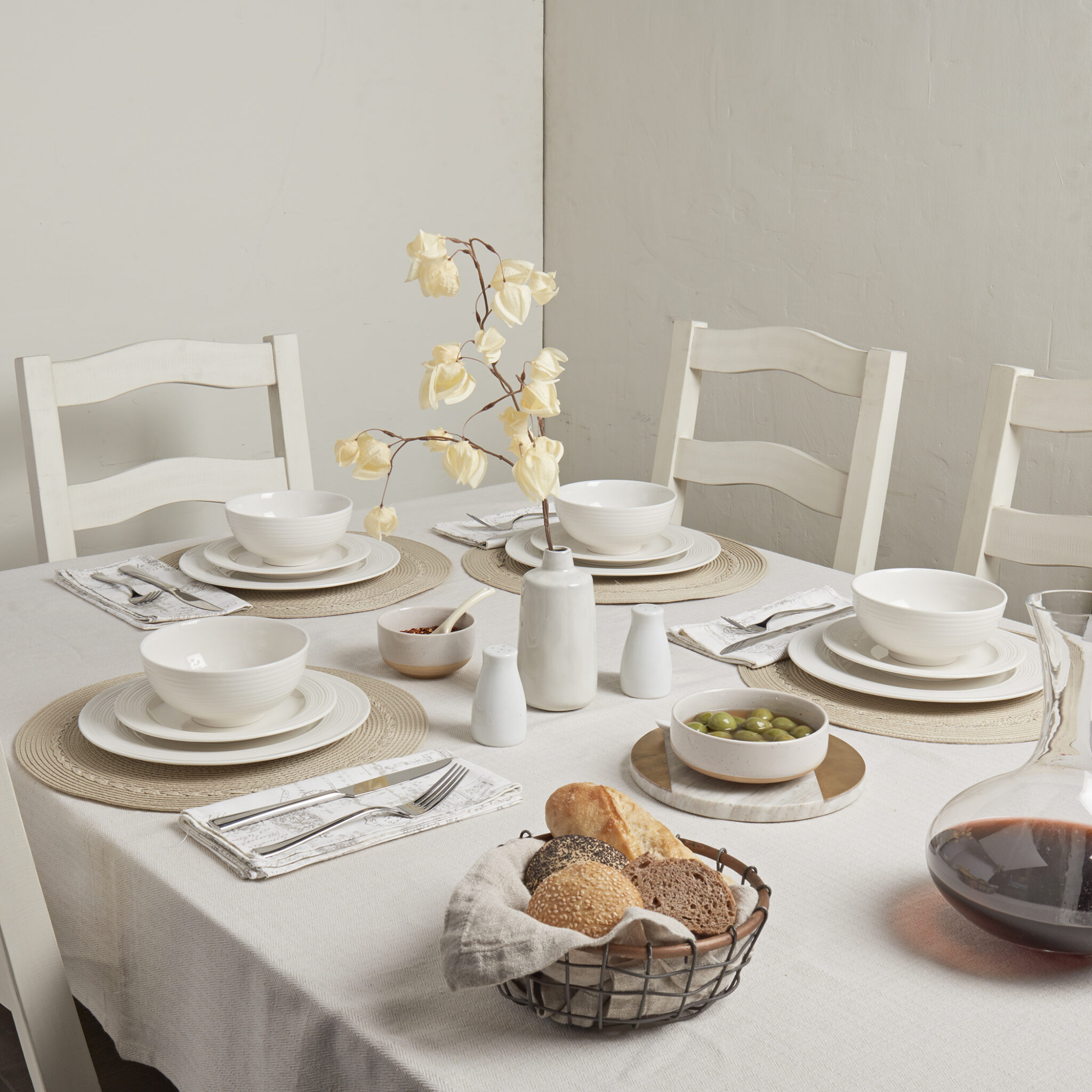 12Piece Contempo Embossed White Porcelain Dinnerware Set Tabletops